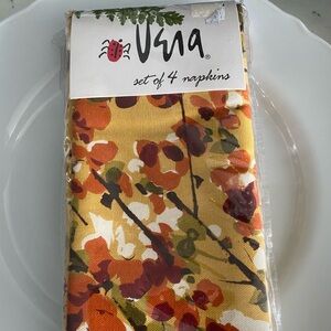 VINTAGE Vera Neumann Set of 8 Napkins NIP NOS Abstract Floral Orange Yellow